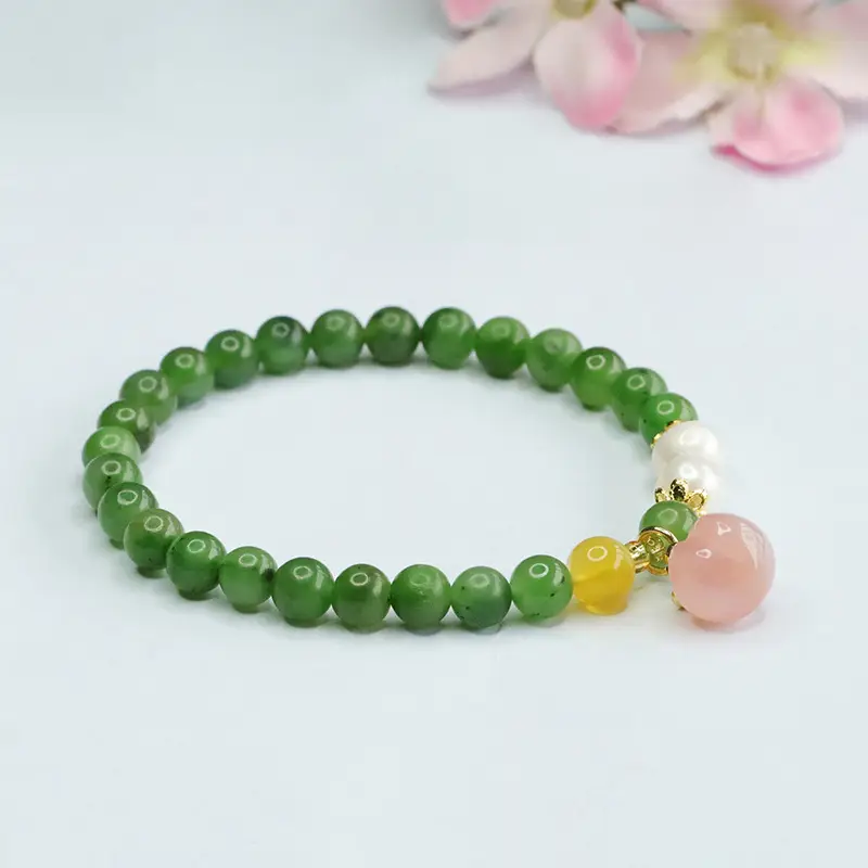 Peach Honey Pearl Jade Jasper Bracelet - Image 4
