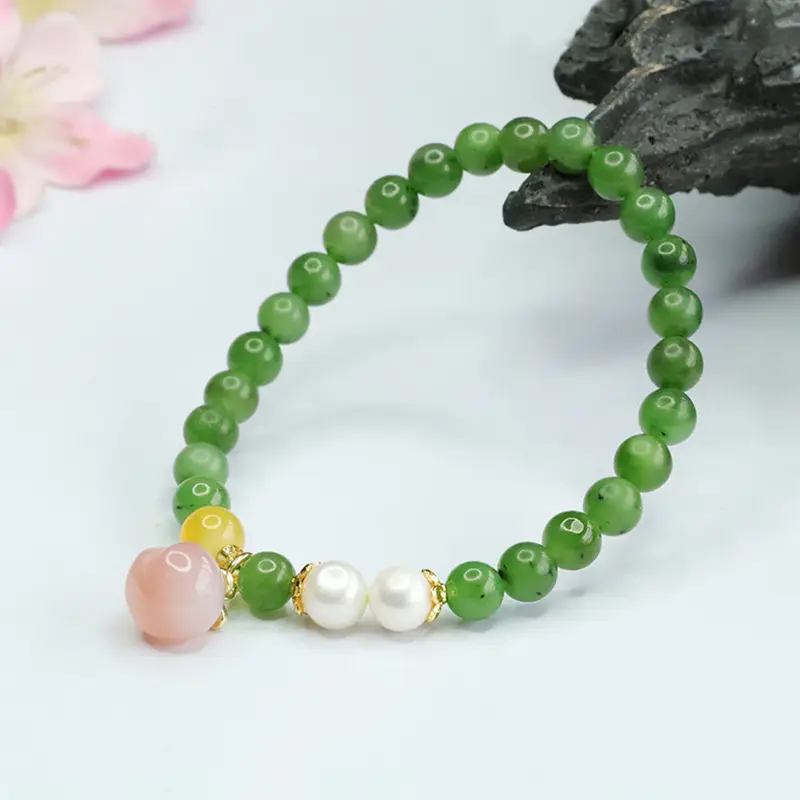 Peach Honey Pearl Jade Jasper Bracelet - Image 5