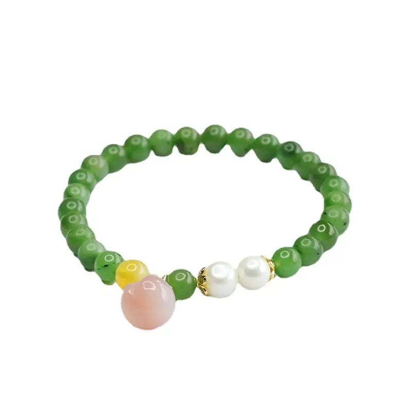 Peach Honey Pearl Jade Jasper Bracelet - Image 6