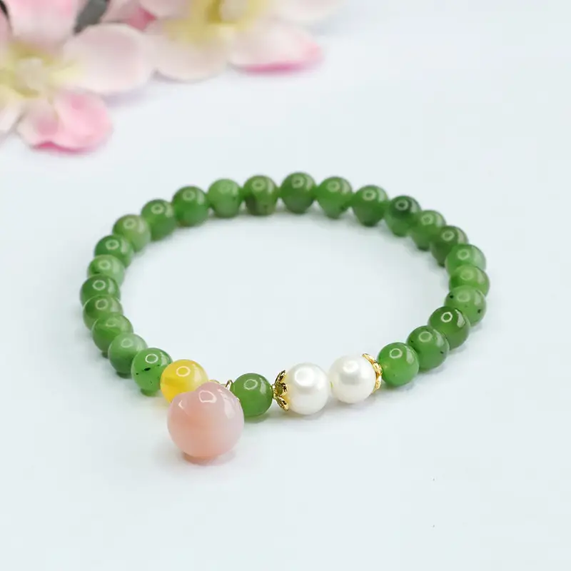 Peach Honey Pearl Jade Jasper Bracelet — feature 4