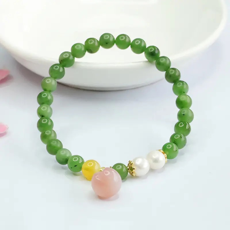 Peach Honey Pearl Jade Jasper Bracelet — feature 7