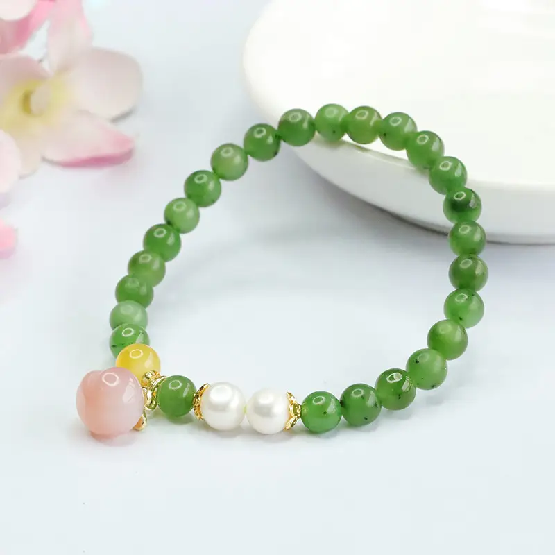 Peach Honey Pearl Jade Jasper Bracelet — feature 8