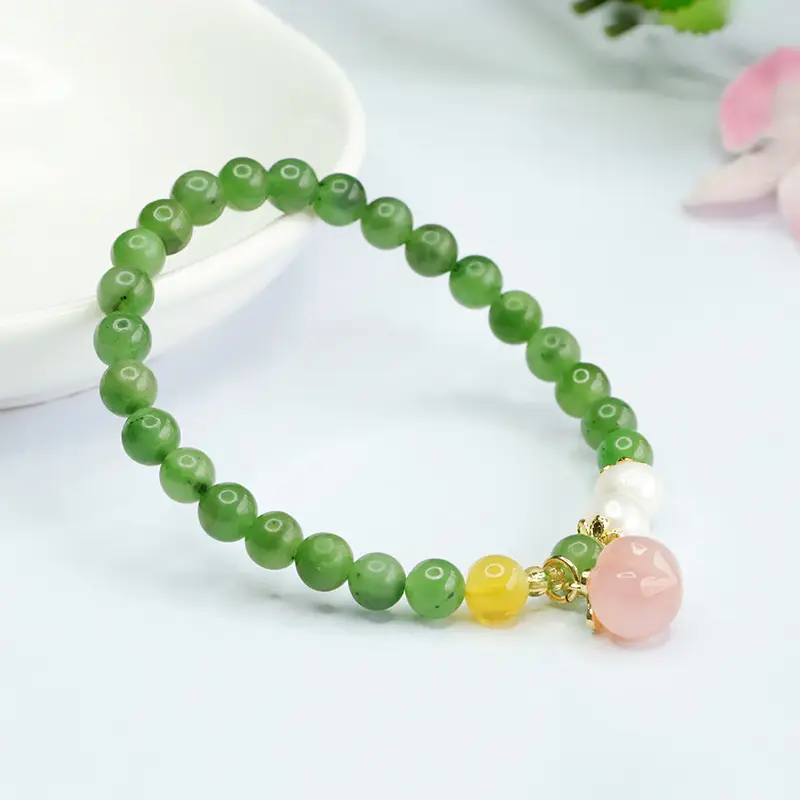 Peach Honey Pearl Jade Jasper Bracelet — feature 9