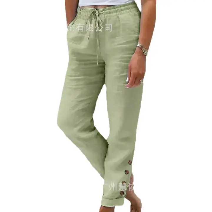 Women Cotton Elastic Waist Casual Pants Light Blue 2023 - Image 11