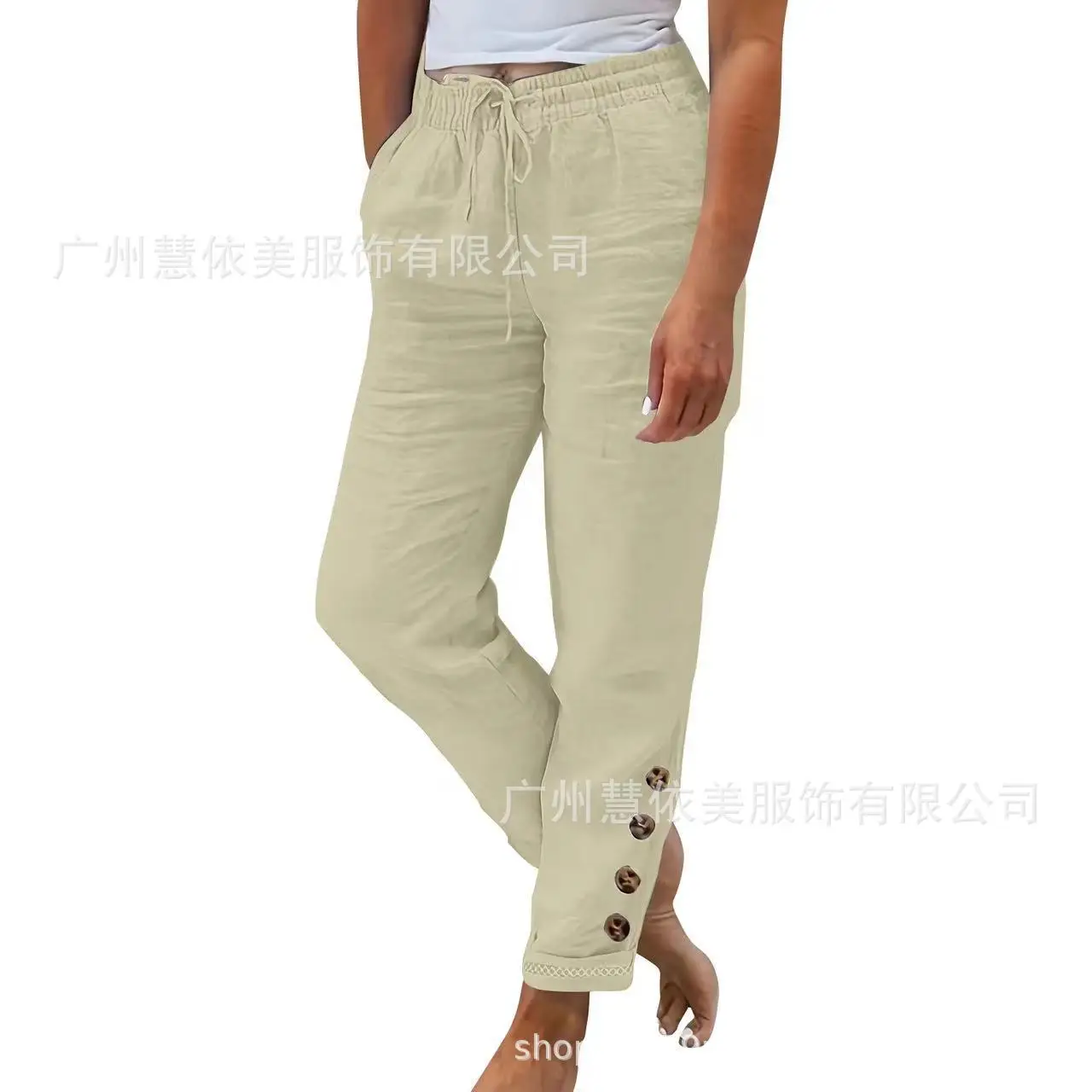 Women Cotton Elastic Waist Casual Pants Light Blue 2023 — feature 7