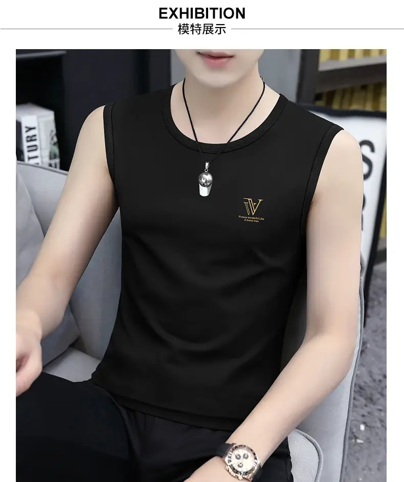 Men's Black Ice Silk Sleeveless Vest with Wide Waistcoat — feature 14