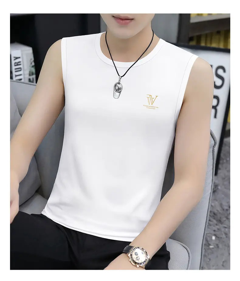 Men's Black Ice Silk Sleeveless Vest with Wide Waistcoat — feature 16