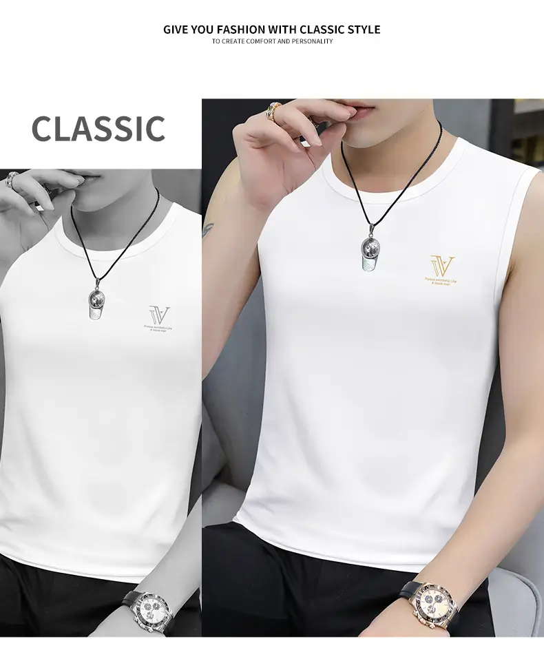 Men's Black Ice Silk Sleeveless Vest with Wide Waistcoat — feature 17