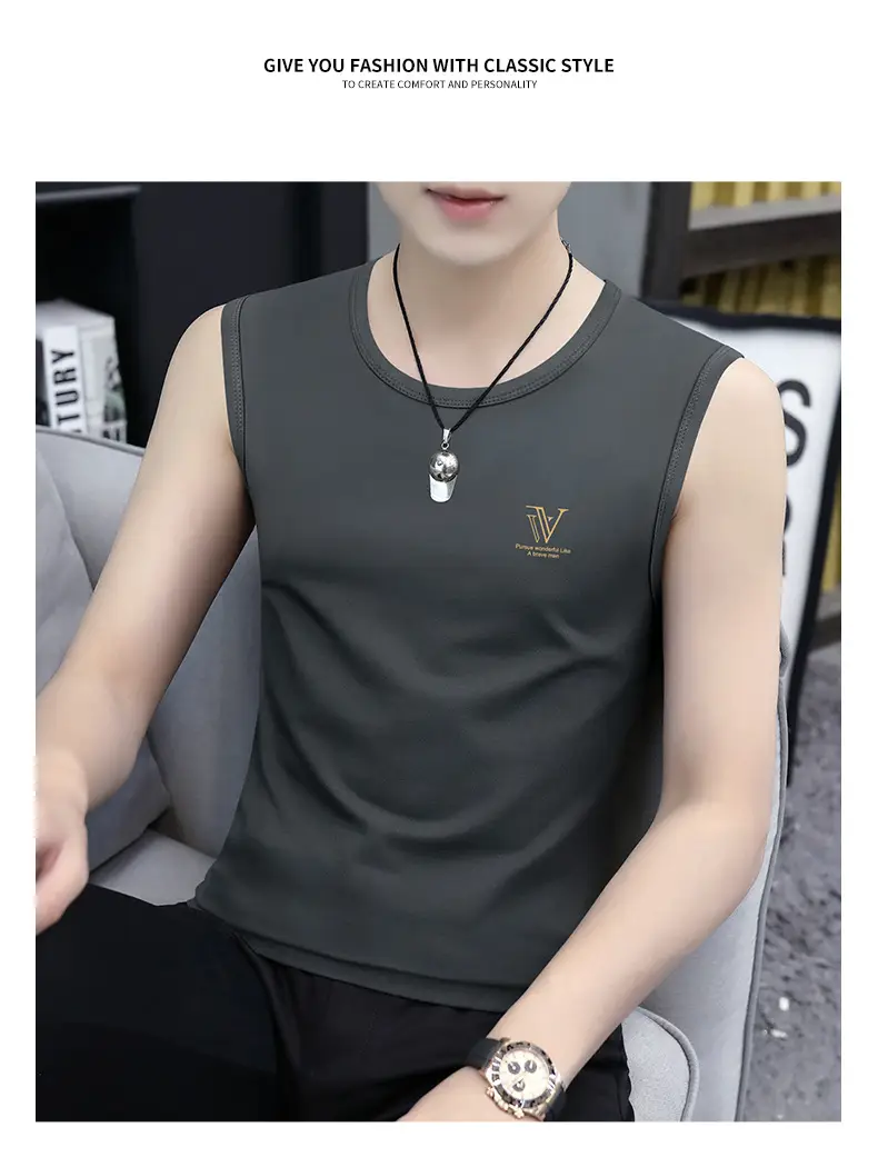 Men's Black Ice Silk Sleeveless Vest with Wide Waistcoat — feature 18