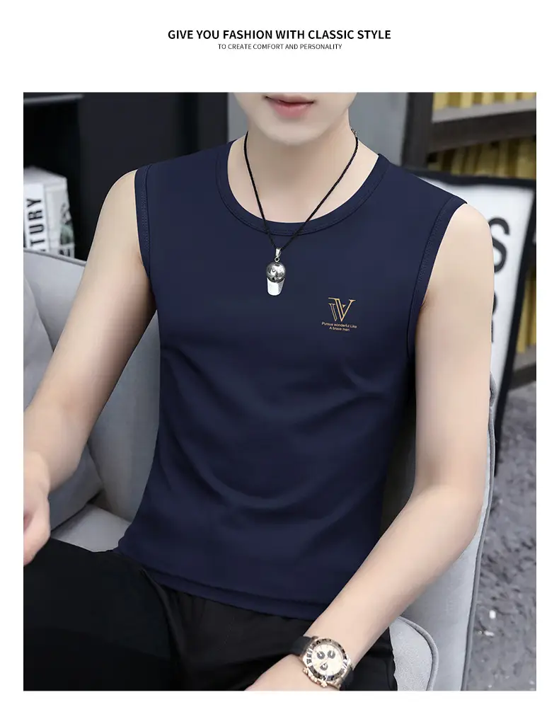 Men's Black Ice Silk Sleeveless Vest with Wide Waistcoat — feature 20