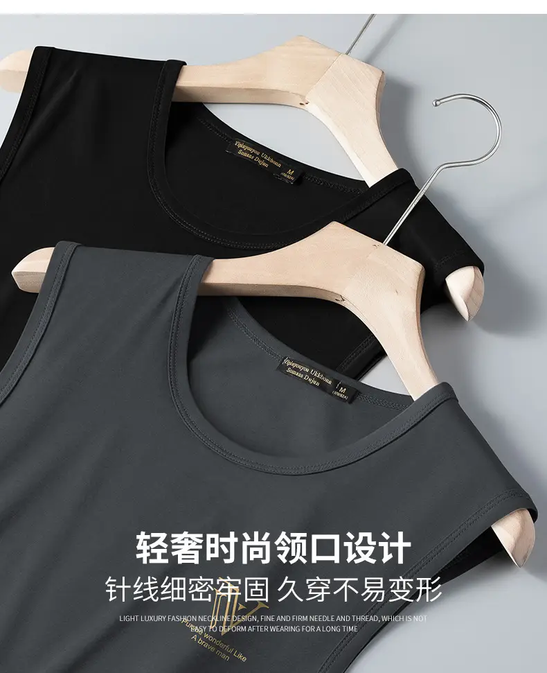 Men's Black Ice Silk Sleeveless Vest with Wide Waistcoat — feature 8