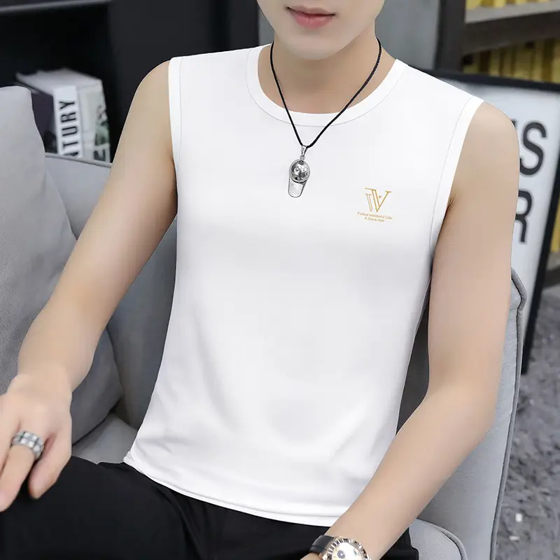 Men's Black Ice Silk Sleeveless Vest with Wide Waistcoat