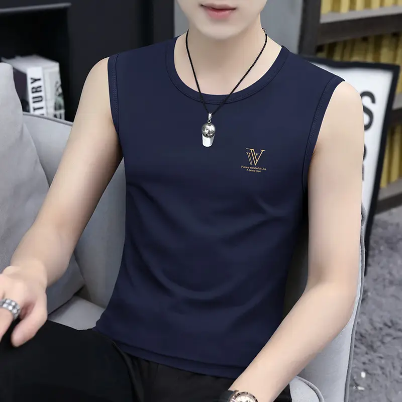 Men's Black Ice Silk Sleeveless Vest with Wide Waistcoat