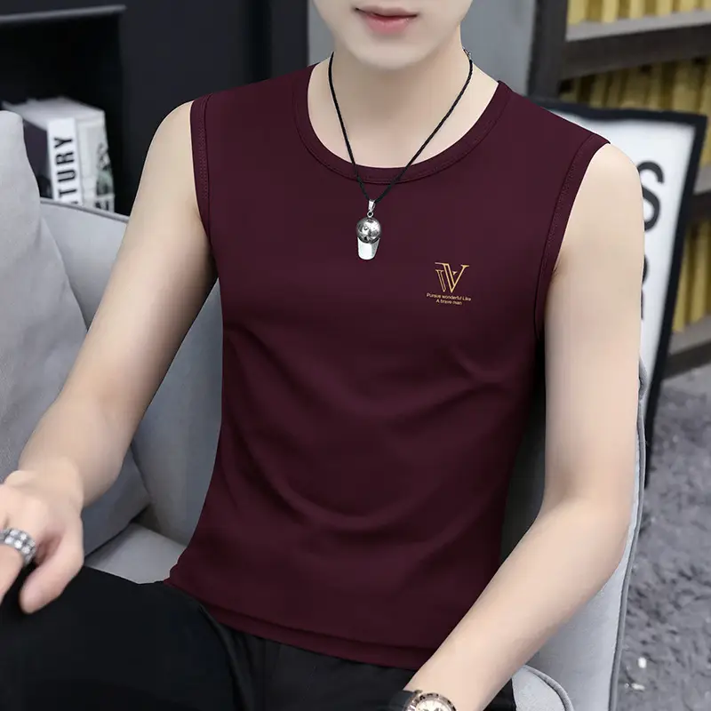 Men's Black Ice Silk Sleeveless Vest with Wide Waistcoat