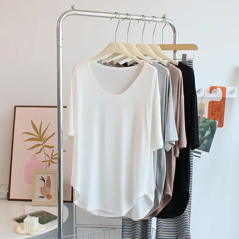 Women Soft Grey T-Shirt Mid Length Modal Summer Arc
