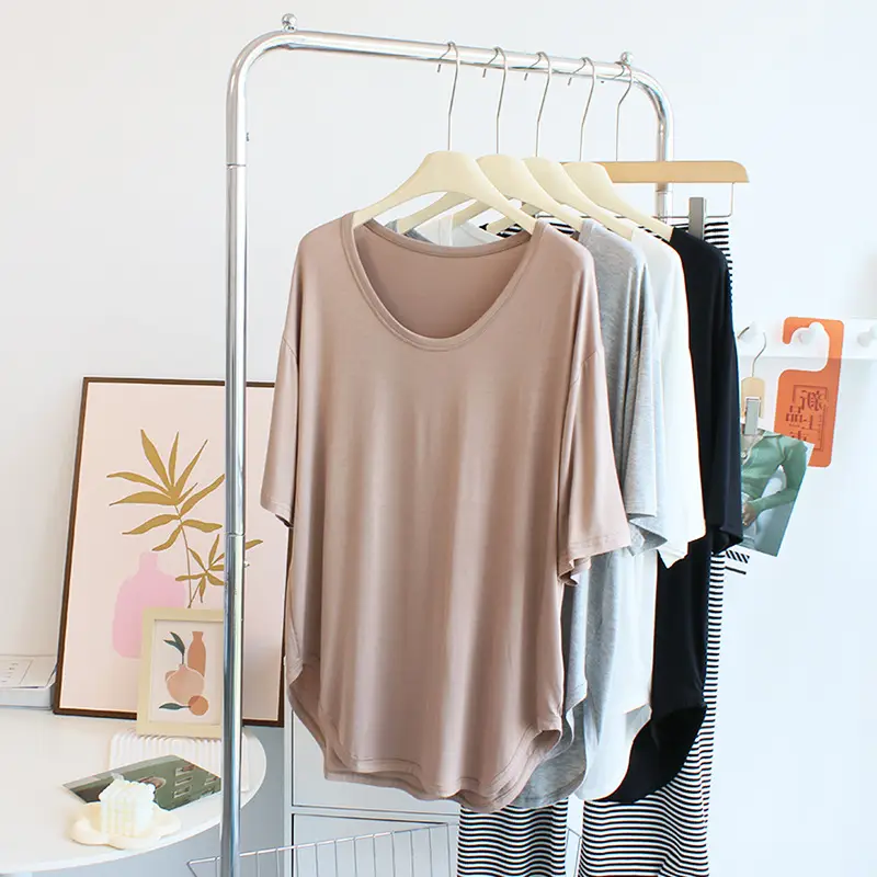 Women Soft Grey T-Shirt Mid Length Modal Summer Arc - Image 6