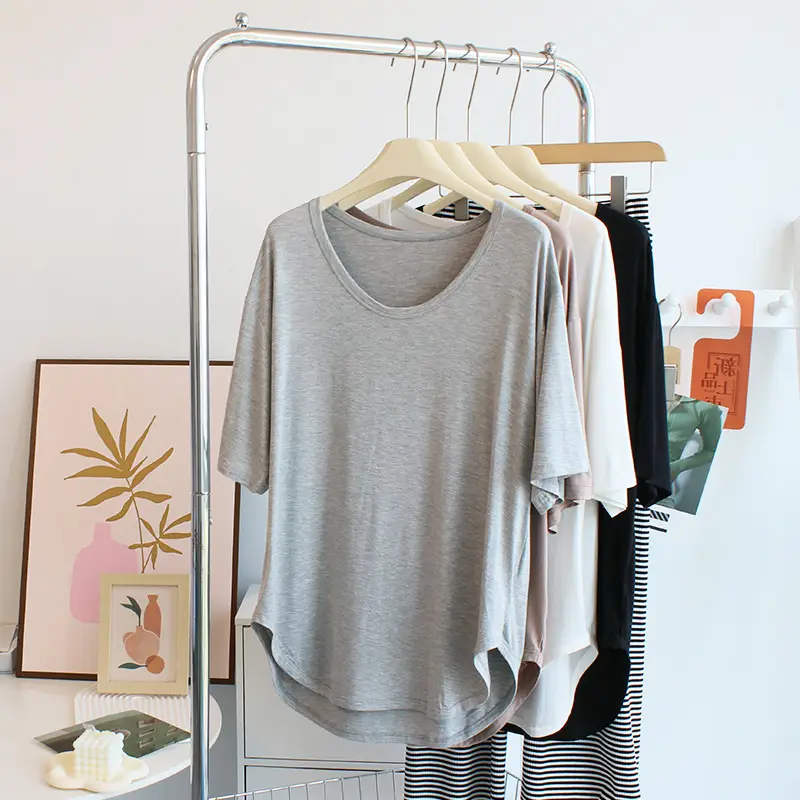 Women Soft Grey T-Shirt Mid Length Modal Summer Arc - Image 7