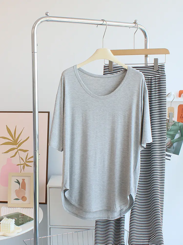 Women Soft Grey T-Shirt Mid Length Modal Summer Arc - Image 2