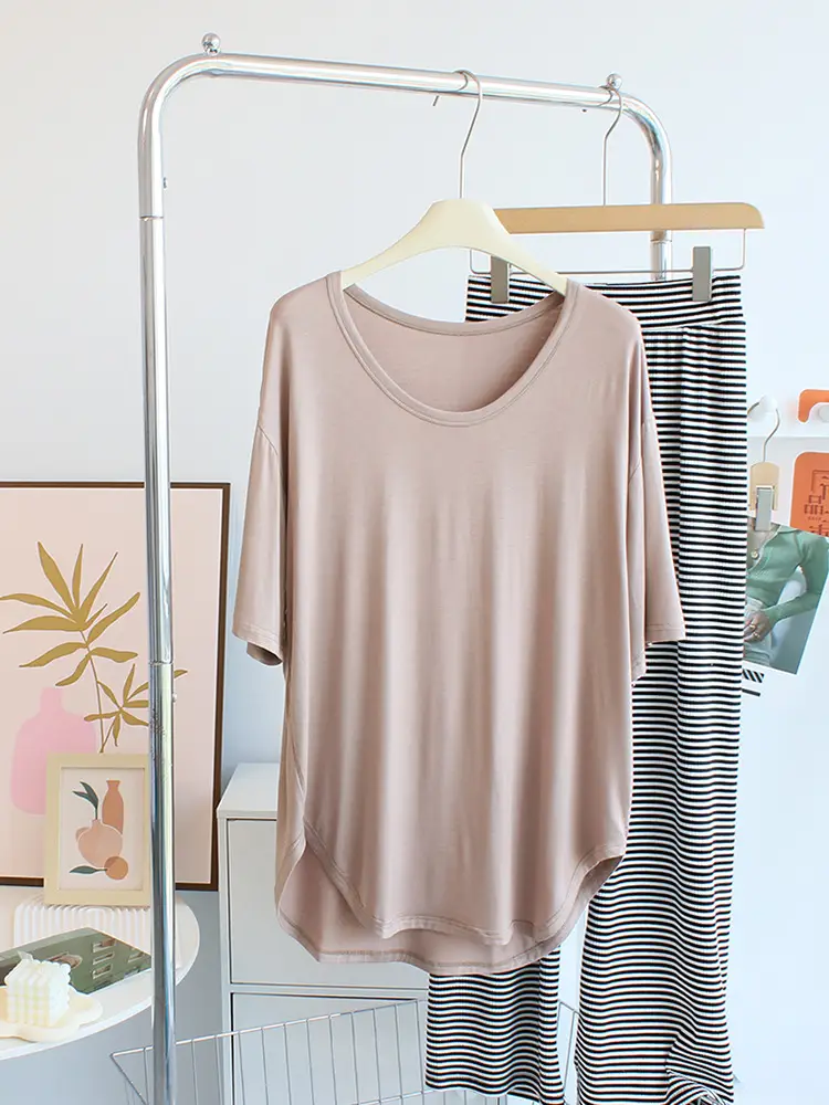 Women Soft Grey T-Shirt Mid Length Modal Summer Arc - Image 3
