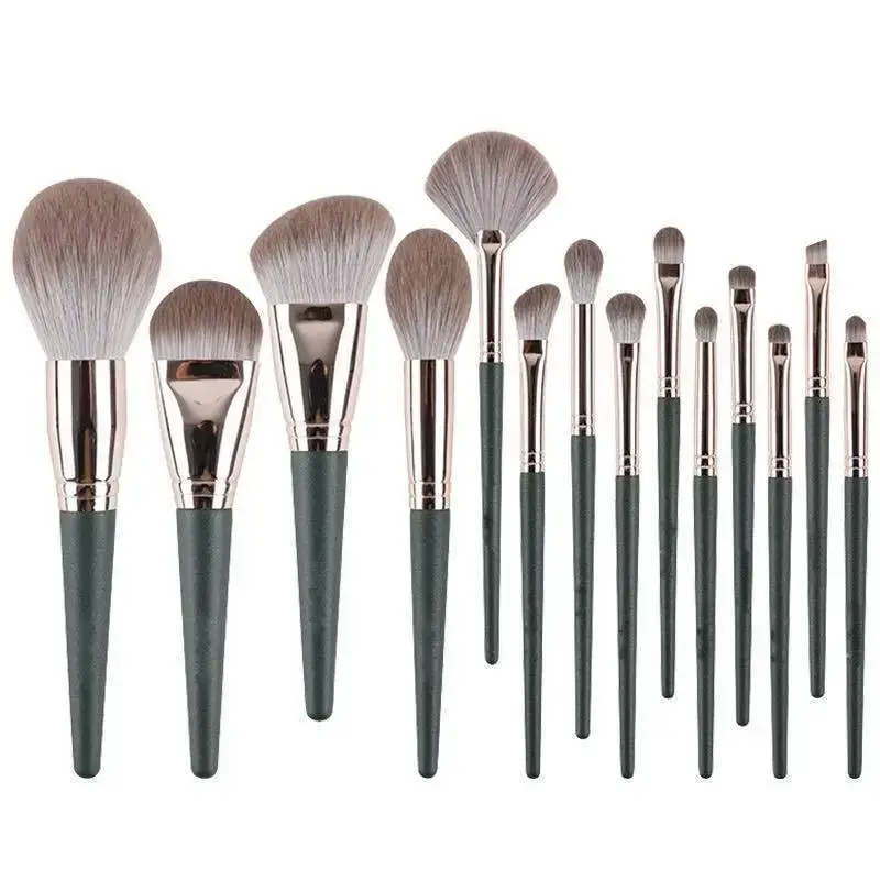 14 Piece Green Makeup Brush Set for Beginners