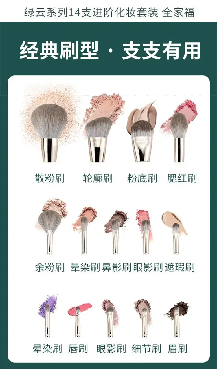 14 Piece Green Makeup Brush Set for Beginners — feature 18