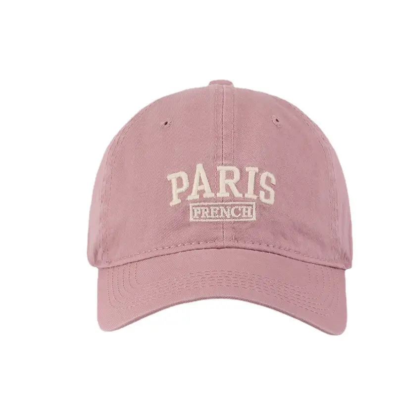 High Quality Washed Cotton Baseball Cap Pink French Print