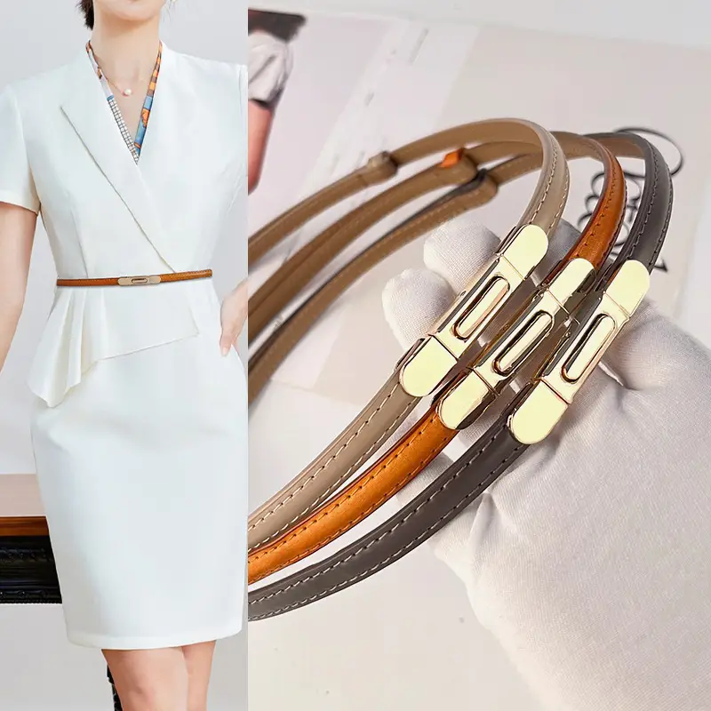 White Leather Belt for Women Thin Crossbody
