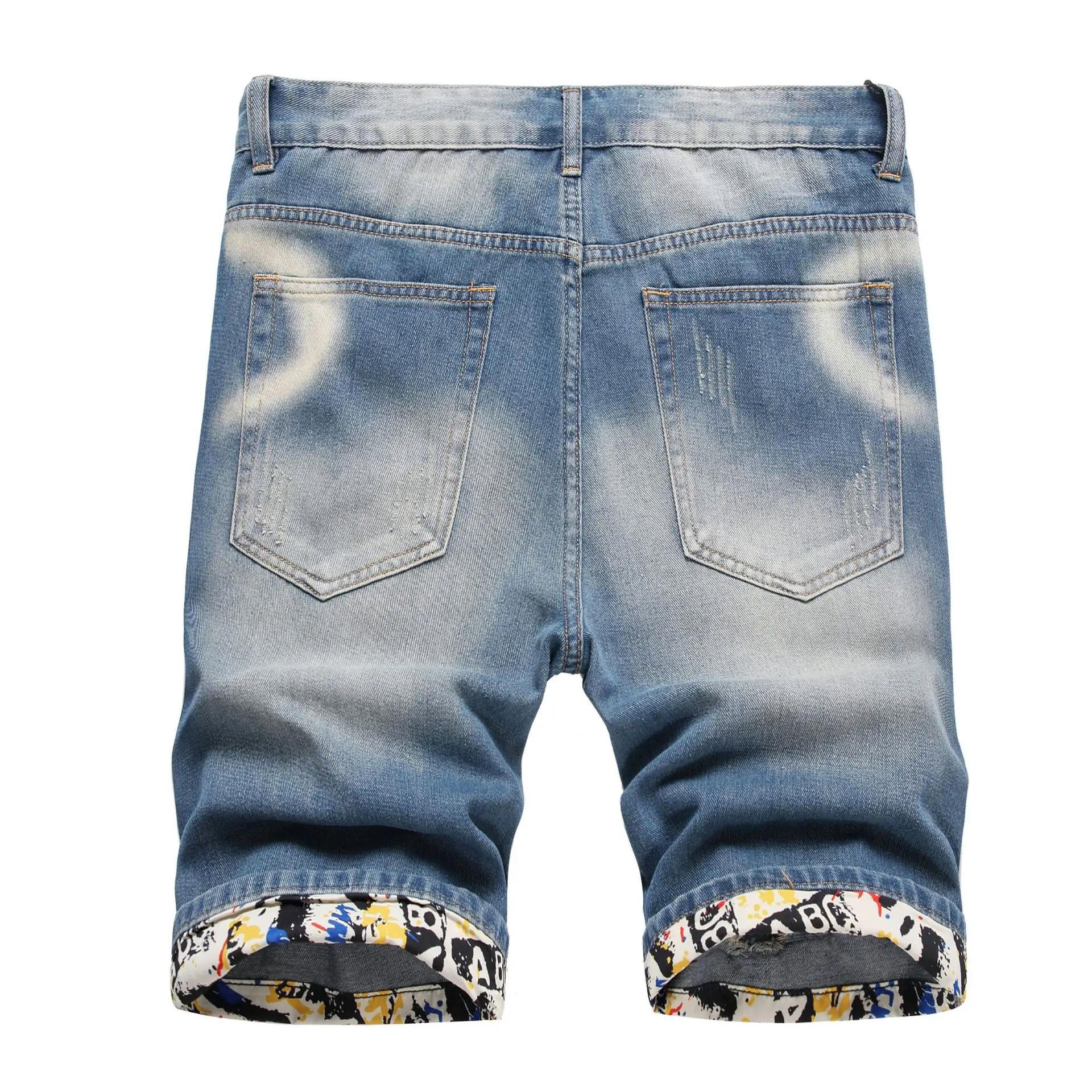 Rapped Men's Blue Denim Shorts Mid Waist Straight Cut