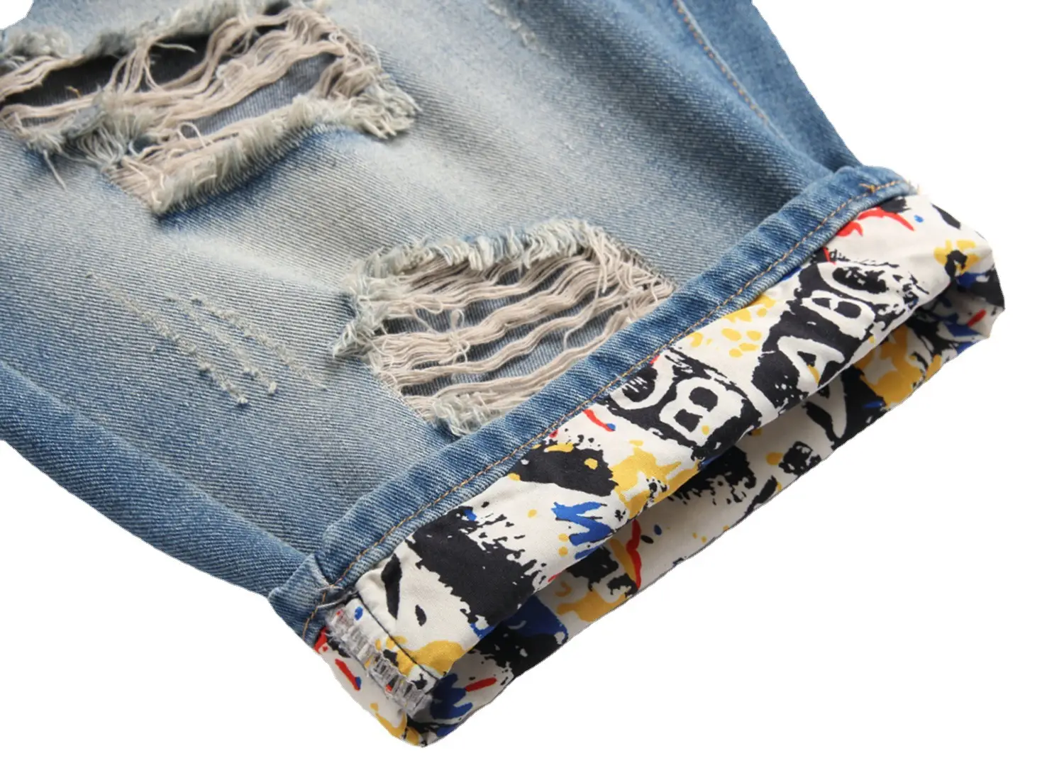 Rapped Men's Blue Denim Shorts Mid Waist Straight Cut