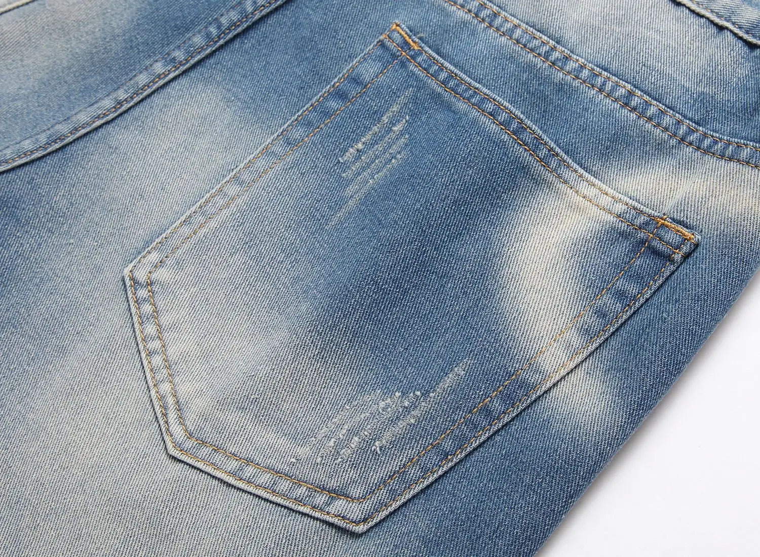 Rapped Men's Blue Denim Shorts Mid Waist Straight Cut — feature 11