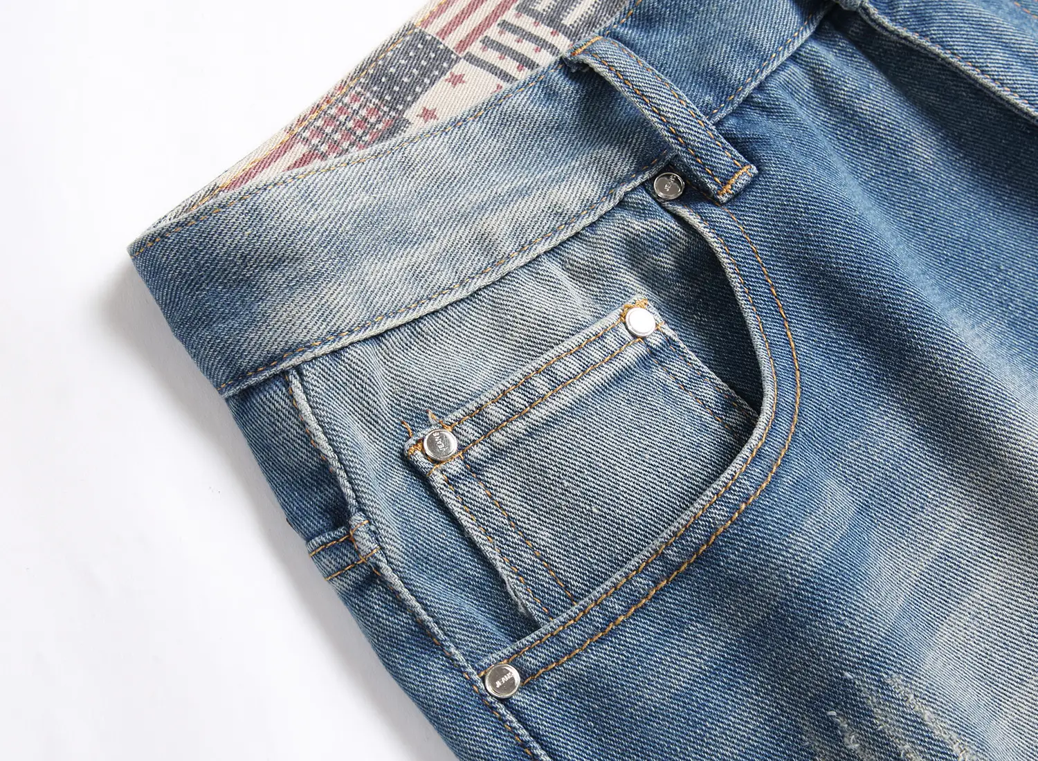 Rapped Men's Blue Denim Shorts Mid Waist Straight Cut — feature 17