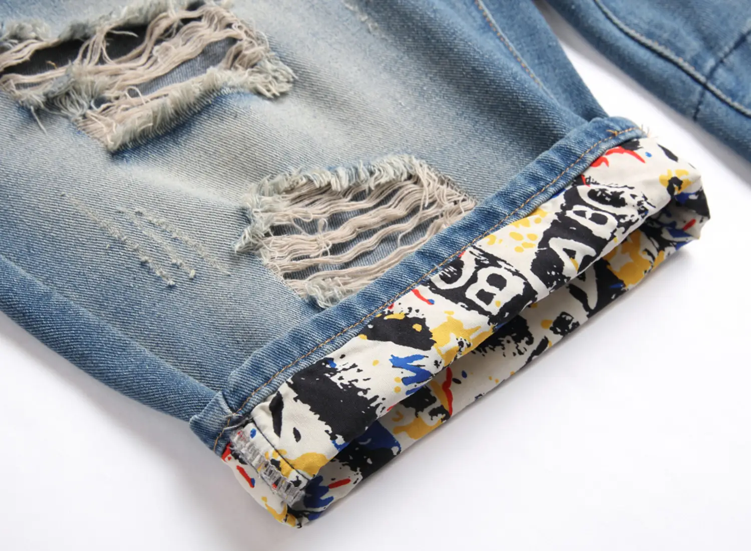 Rapped Men's Blue Denim Shorts Mid Waist Straight Cut — feature 23