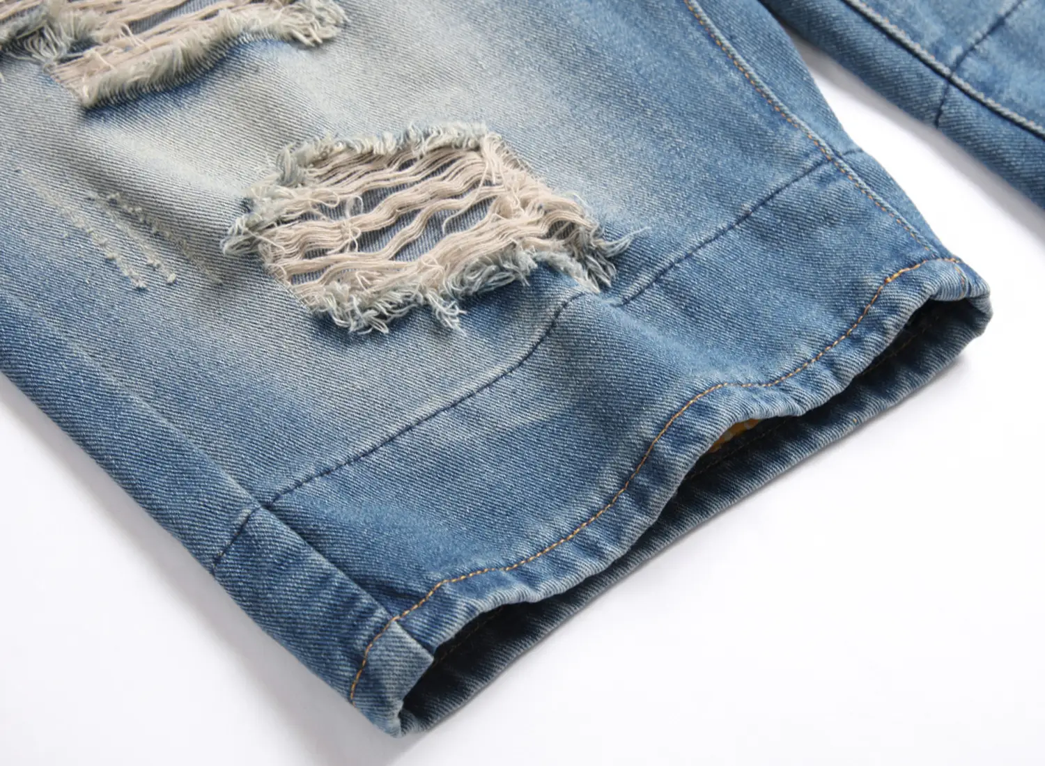 Rapped Men's Blue Denim Shorts Mid Waist Straight Cut — feature 25