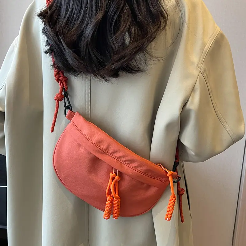 Women's Cream Rope Chest Bag with Tassel Drawstring - Image 7