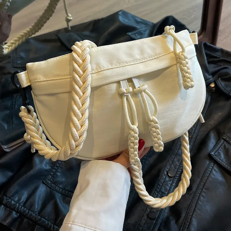 Women's Cream Rope Chest Bag with Tassel Drawstring - Image 8
