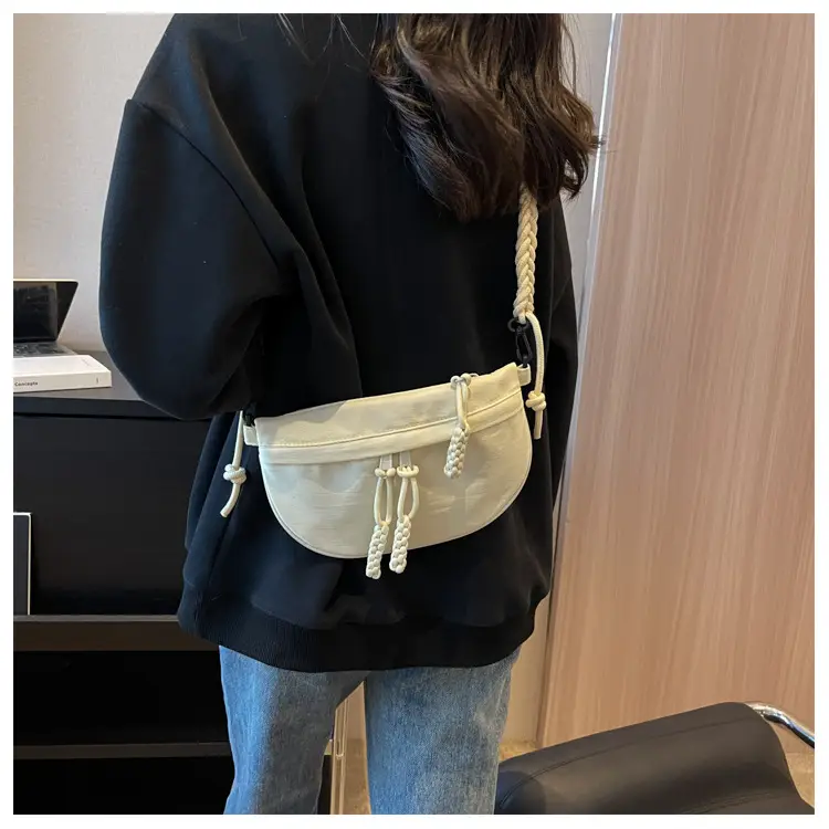 Women's Cream Rope Chest Bag with Tassel Drawstring — feature 13
