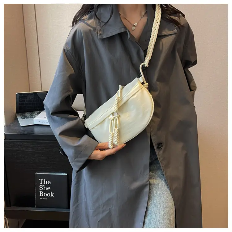 Women's Cream Rope Chest Bag with Tassel Drawstring — feature 14