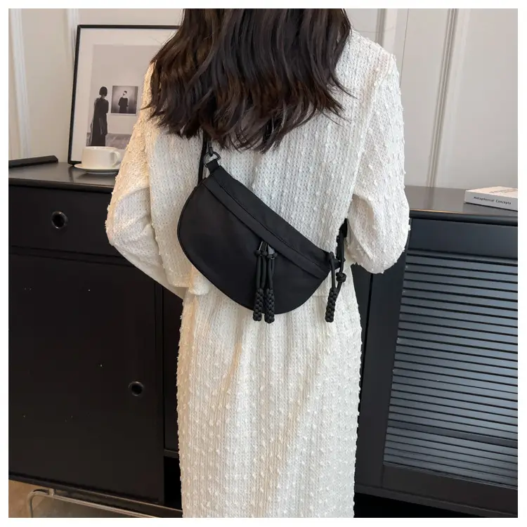 Women's Cream Rope Chest Bag with Tassel Drawstring — feature 15