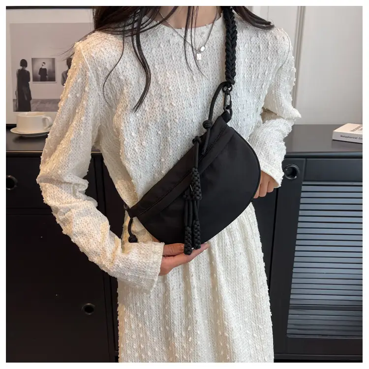 Women's Cream Rope Chest Bag with Tassel Drawstring — feature 16