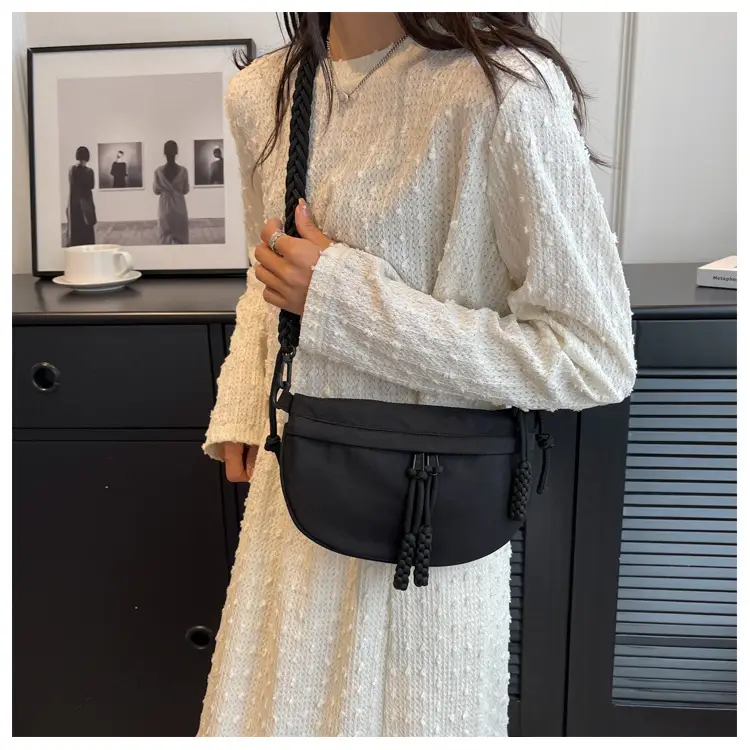 Women's Cream Rope Chest Bag with Tassel Drawstring — feature 17