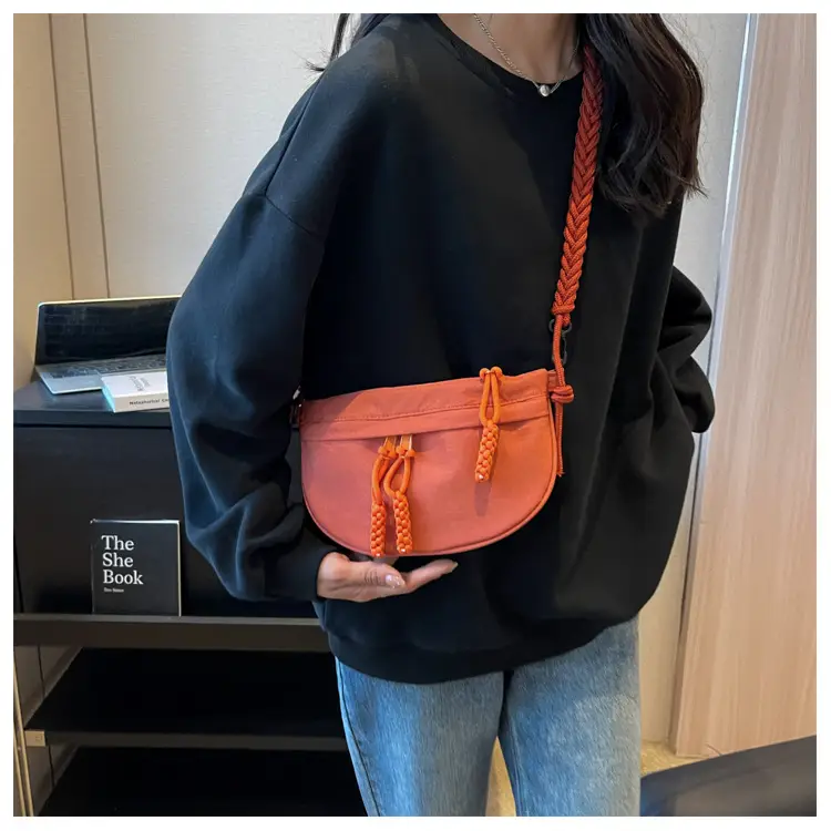 Women's Cream Rope Chest Bag with Tassel Drawstring — feature 18