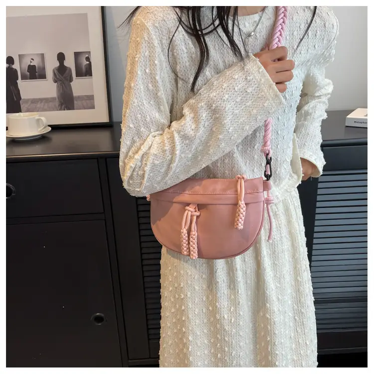 Women's Cream Rope Chest Bag with Tassel Drawstring — feature 21