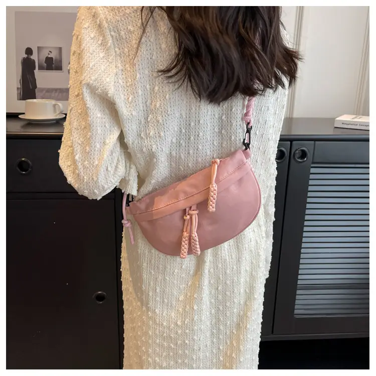 Women's Cream Rope Chest Bag with Tassel Drawstring — feature 23