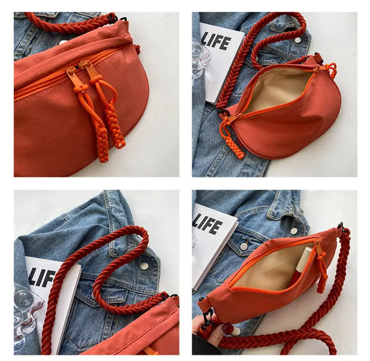 Women's Cream Rope Chest Bag with Tassel Drawstring — feature 6