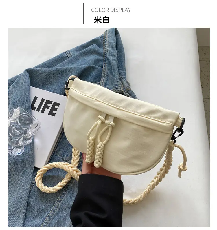Women's Cream Rope Chest Bag with Tassel Drawstring — feature 9