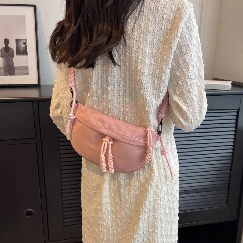 Women's Cream Rope Chest Bag with Tassel Drawstring - Image 2