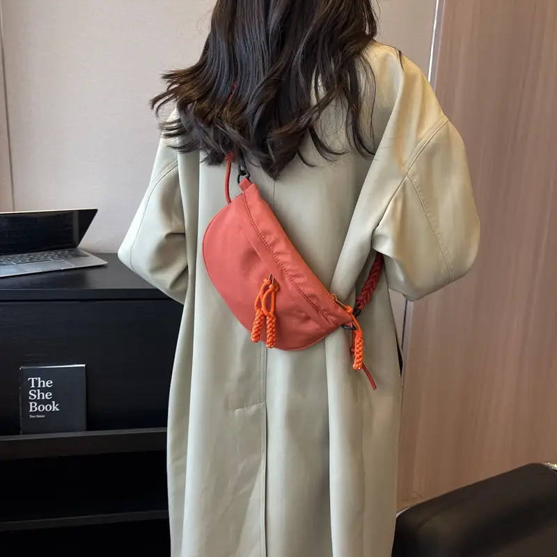 Women's Cream Rope Chest Bag with Tassel Drawstring - Image 3