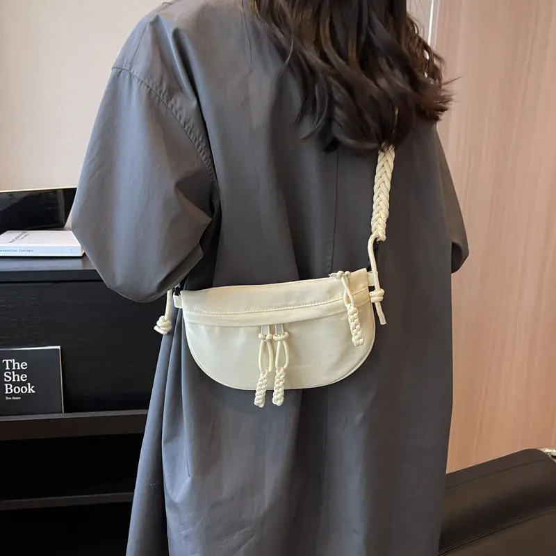 Women's Cream Rope Chest Bag with Tassel Drawstring - Image 4