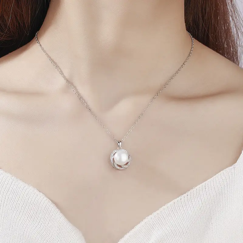 Fusion Pearl Pendant with Zircon Flower Necklace - Image 3