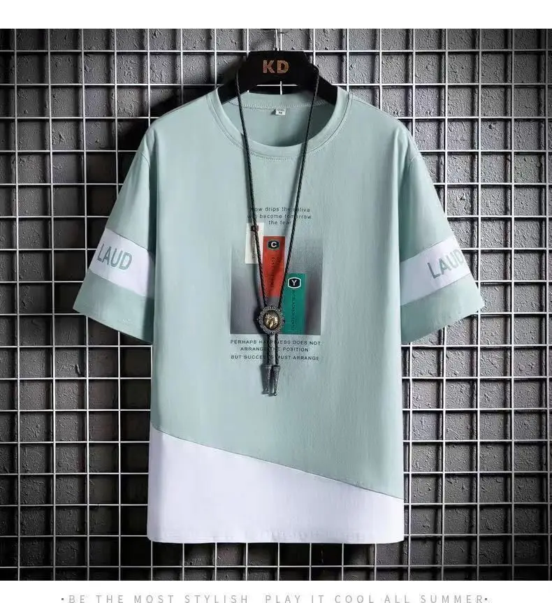 Summer New Short-sleeved T-shirt Boys Green White Slim Fit — feature 15